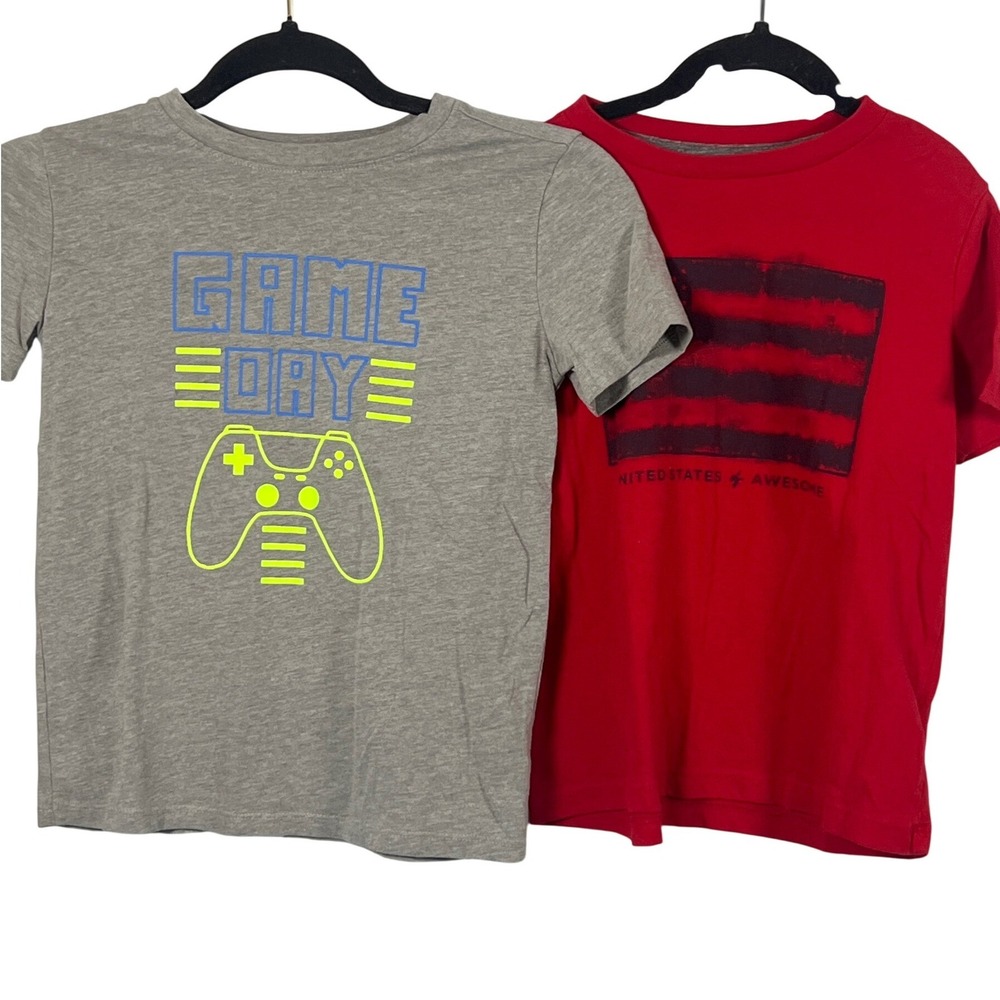 Old Navy Cat Jack Graphic T-Shirts Neon Gaming Red USA Boys Small Set of 2